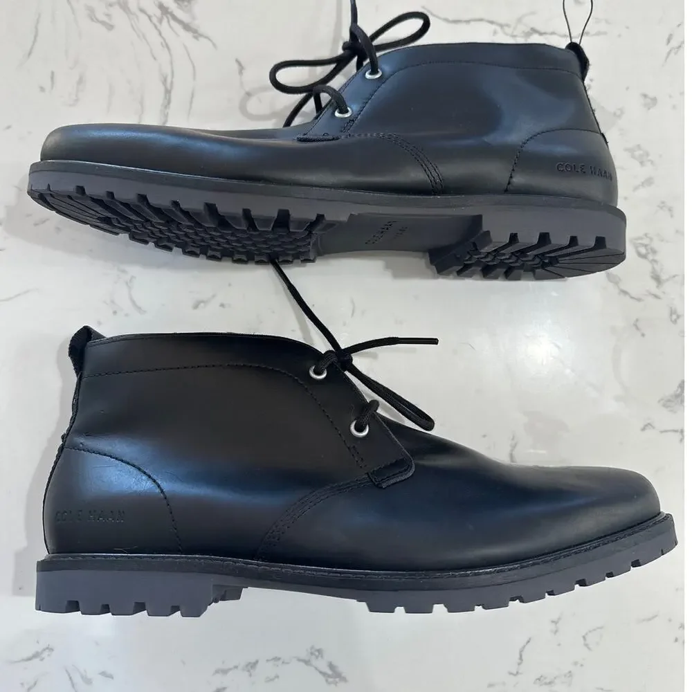 Cole Haan Men's Black Midland Leather Lace-Up Lug Sole Chukka Boots,Size 9.5,NWT